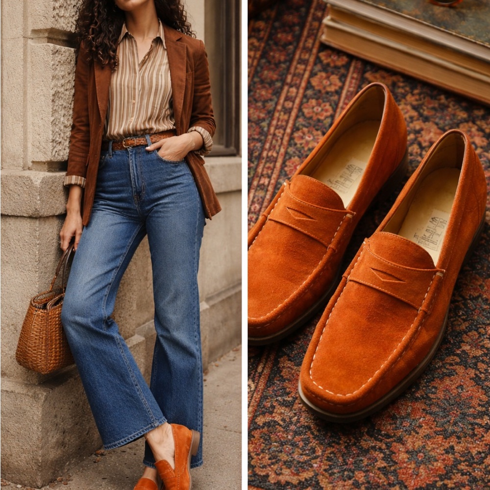 Vintage 70’s Vibe Nine West Burnt Orange Leather Loafers